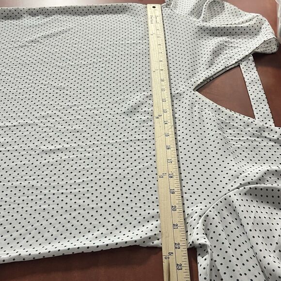 Ann Taylor LOFT Blouse Size Large White Polka Dot Roll Tab Sleeve V Neck NWT - Picture 10 of 12